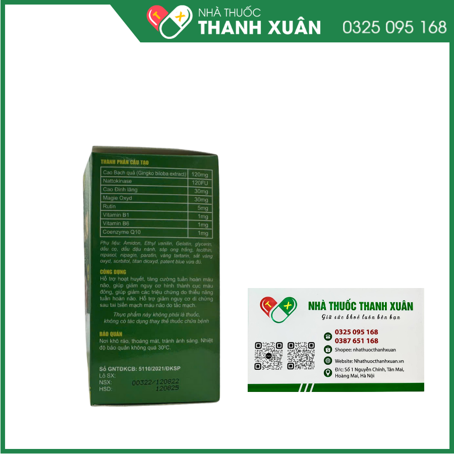 Ginkgo &amp; Nattokinase 120 viên uống bổ não, ngăn ngừa tai biến